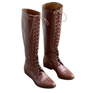 Saks Fifth Avenue Fenton Last Lace-Up Leather Riding Boots Made in Italy 6.5 B